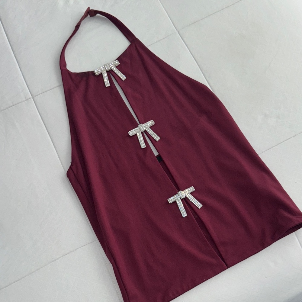 Forever 21 Burgundy Halter Top with Silver Accents